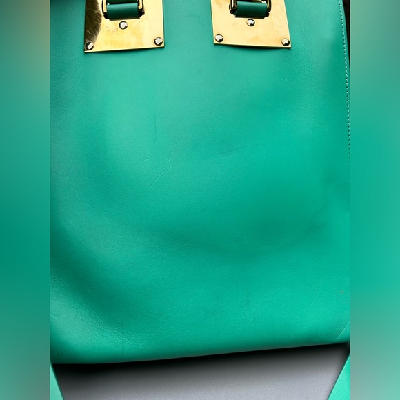 Sophie Hulme Leather Buckled Tote with Frog Charm Flouro Green - Picture 10 of 15